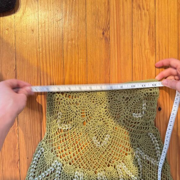 Handmade Fairy Poncho \ Green Crocheted Beaded Asymmetrical Maxi Skirt \ Sz XS - Picture 8 of 8